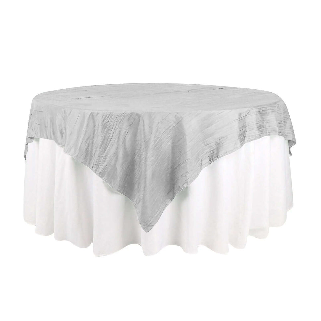 Taffeta 72"x72" Table Overlay Square Tablecloth Silver - Accordion Crinkle Table Cover - Bell Racket Store