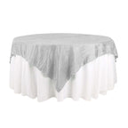 Taffeta 72"x72" Table Overlay Square Tablecloth Silver - Accordion Crinkle Table Cover - Bell Racket Store