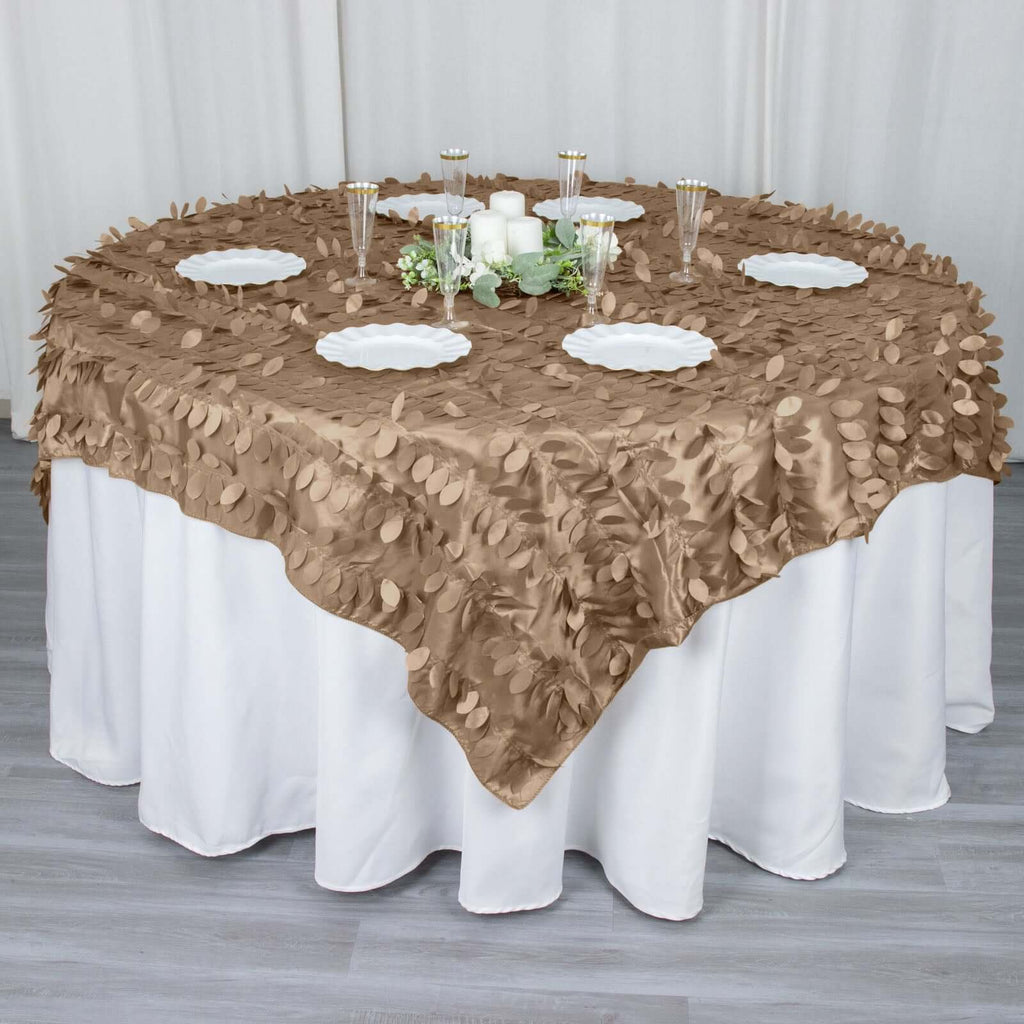 Taffeta 72"x72" Table Overlay Square Tablecloth Taupe - 3D Leaf Petal Table Cover - Bell Racket Store