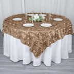 Taffeta 72"x72" Table Overlay Square Tablecloth Taupe - 3D Leaf Petal Table Cover - Bell Racket Store