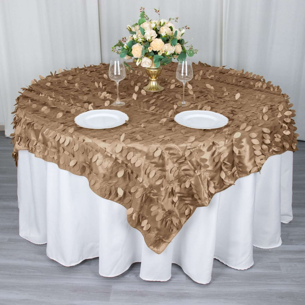 Taffeta 72"x72" Table Overlay Square Tablecloth Taupe - 3D Leaf Petal Table Cover - Bell Racket Store