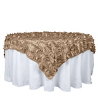 Taffeta 72"x72" Table Overlay Square Tablecloth Taupe - 3D Leaf Petal Table Cover - Bell Racket Store