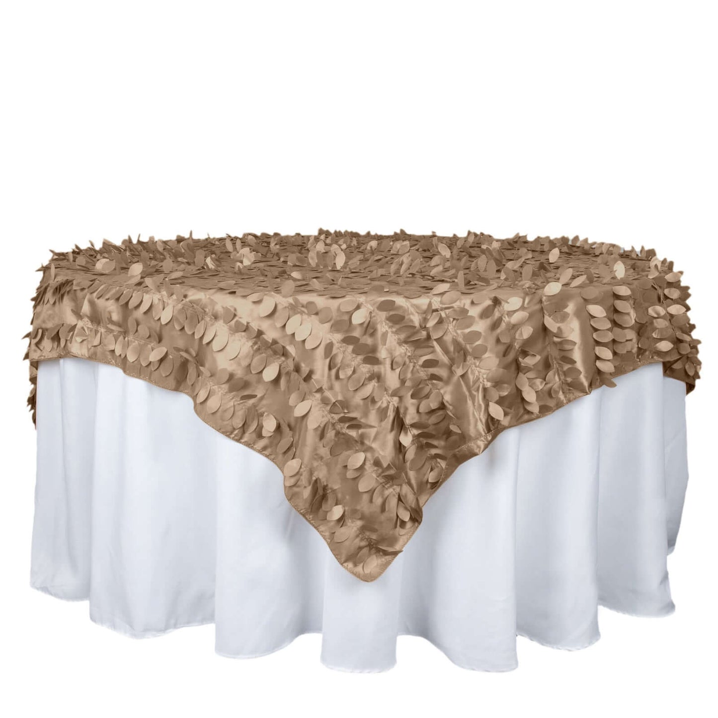 Taffeta 72"x72" Table Overlay Square Tablecloth Taupe - 3D Leaf Petal Table Cover - Bell Racket Store