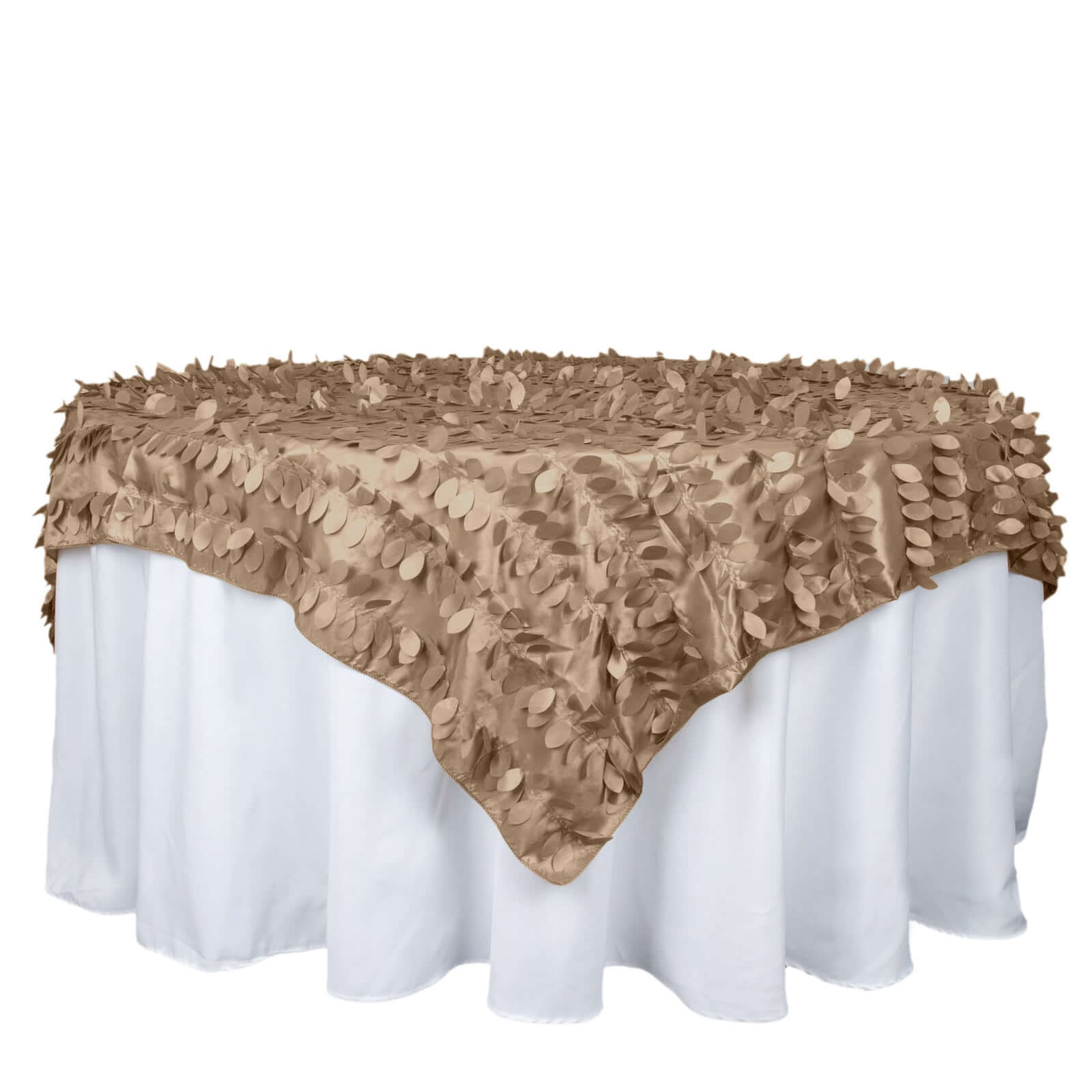 Taffeta 72"x72" Table Overlay Square Tablecloth Taupe - 3D Leaf Petal Table Cover - Bell Racket Store