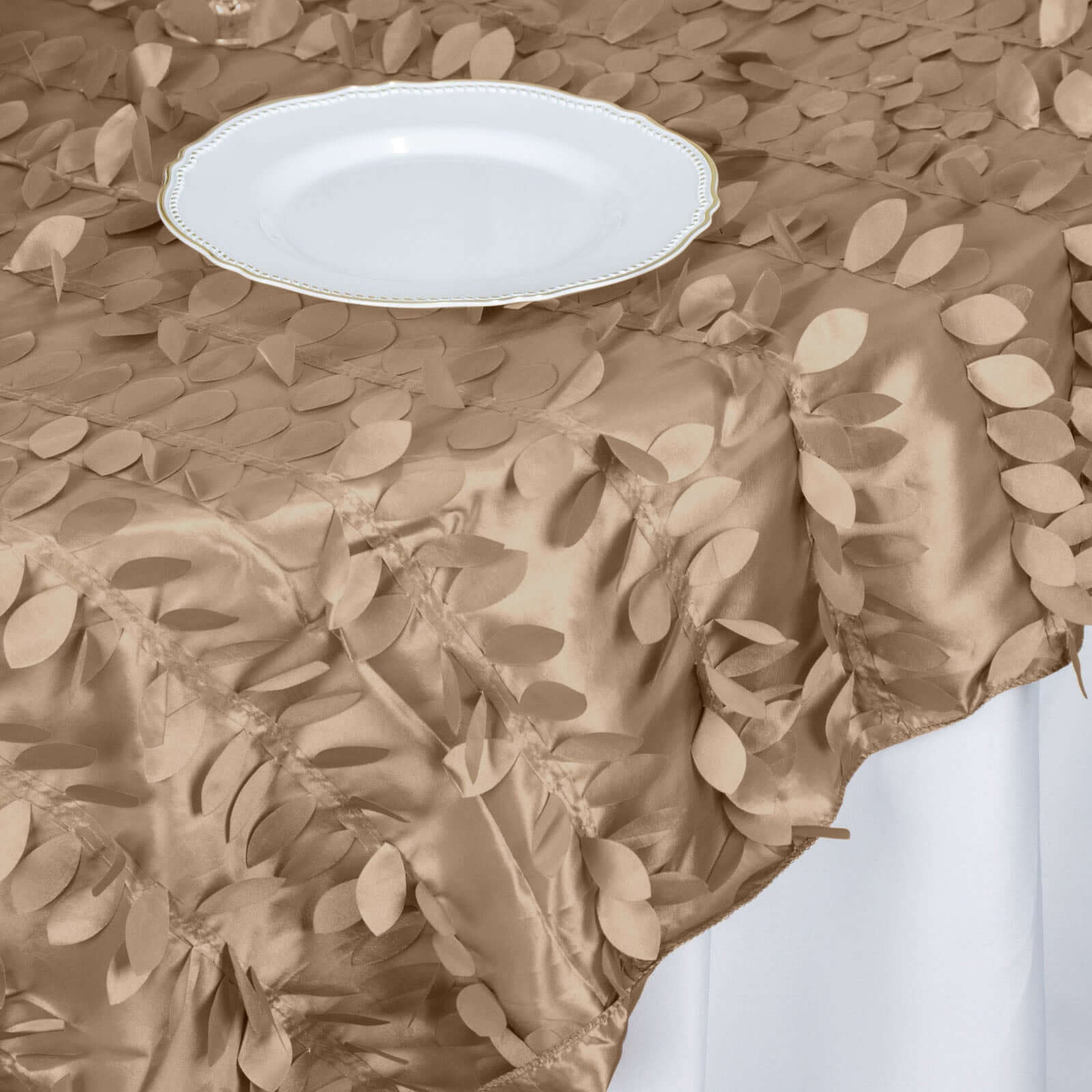 Taffeta 72"x72" Table Overlay Square Tablecloth Taupe - 3D Leaf Petal Table Cover - Bell Racket Store