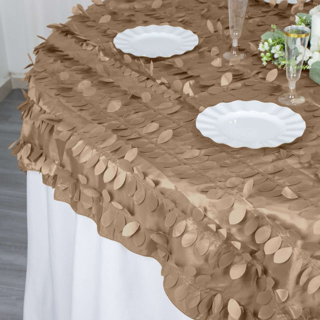 Taffeta 72"x72" Table Overlay Square Tablecloth Taupe - 3D Leaf Petal Table Cover - Bell Racket Store