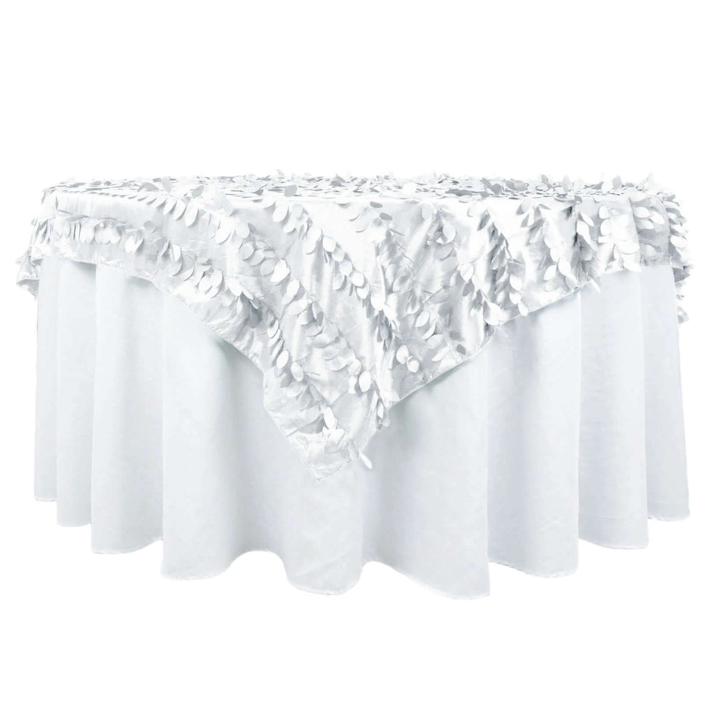 Taffeta 72"x72" Table Overlay Square Tablecloth White 3D Leaf Petal Design for Stylish Celebrations