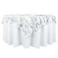 Taffeta 72"x72" Table Overlay Square Tablecloth White 3D Leaf Petal Design for Stylish Celebrations