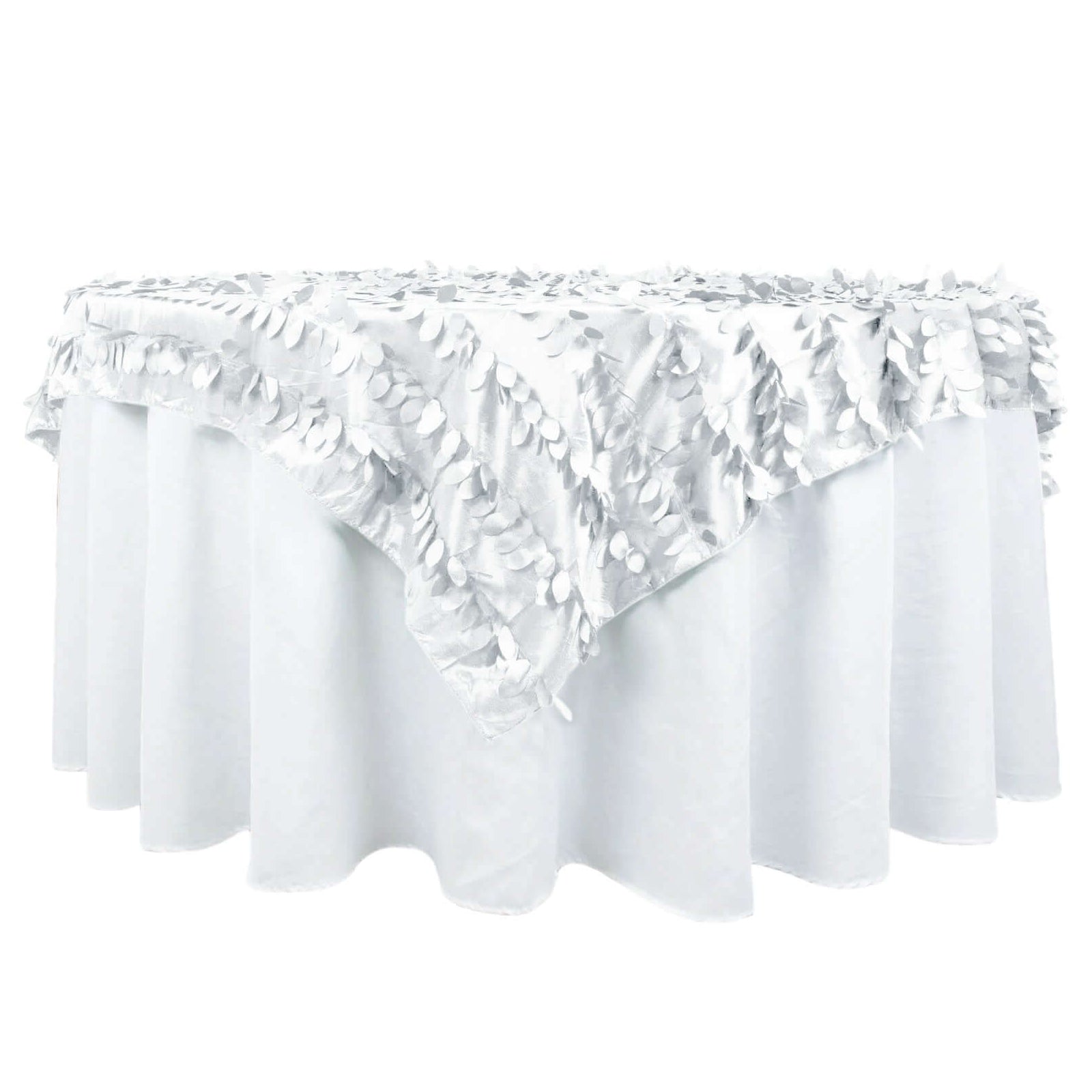 Taffeta 72"x72" Table Overlay Square Tablecloth White 3D Leaf Petal Design for Stylish Celebrations