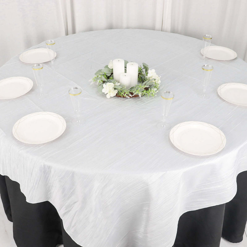 Taffeta 72"x72" Table Overlay Square Tablecloth White - Accordion Crinkle Design for Stylish Events - Bell Racket Store