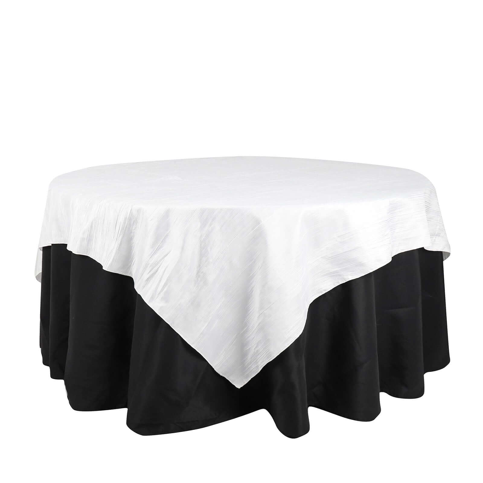 Taffeta 72"x72" Table Overlay Square Tablecloth White - Accordion Crinkle Design for Stylish Events - Bell Racket Store
