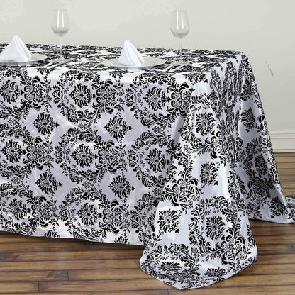 Taffeta 90"x132" Rectangle Tablecloth Black - Seamless Velvet Flocking Damask Design for Upscale Events - NestOCart
