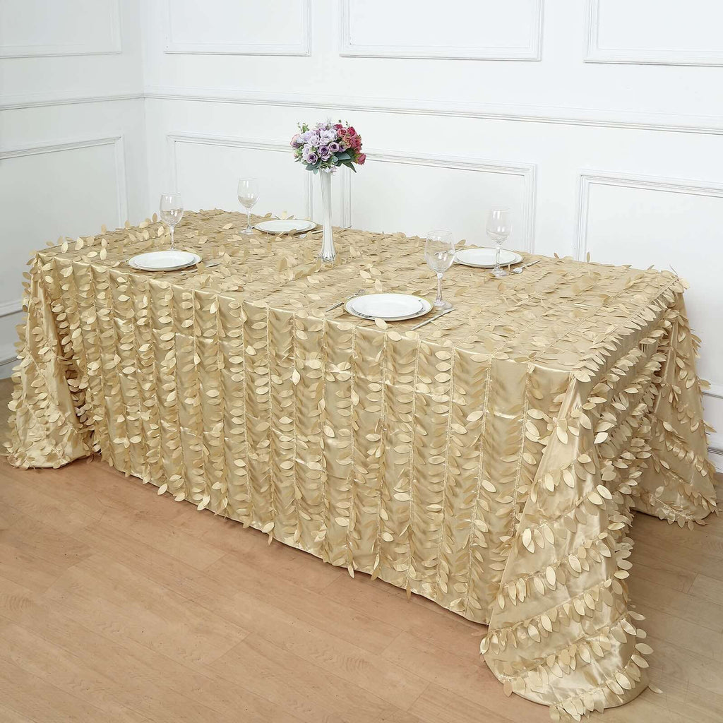 Taffeta 90"x132" Rectangle Tablecloth Champagne | 3D Leaf Petal Design Seamless Table Cover - Bell Racket Store