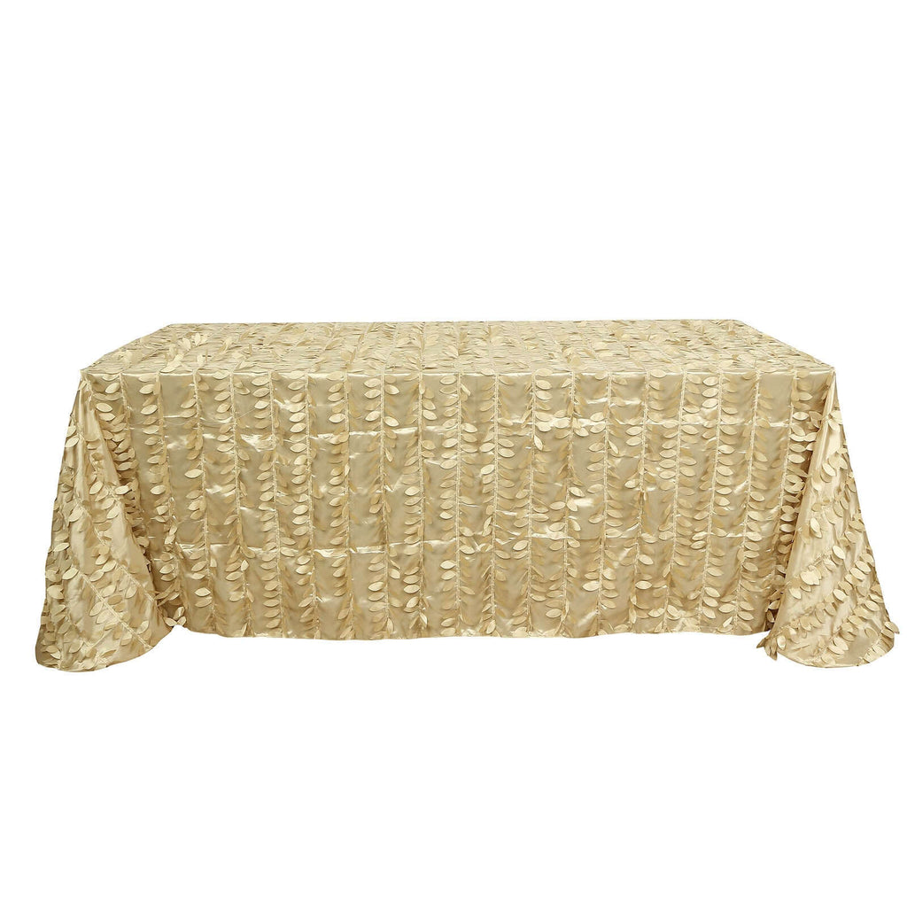 Taffeta 90"x132" Rectangle Tablecloth Champagne | 3D Leaf Petal Design Seamless Table Cover - Bell Racket Store