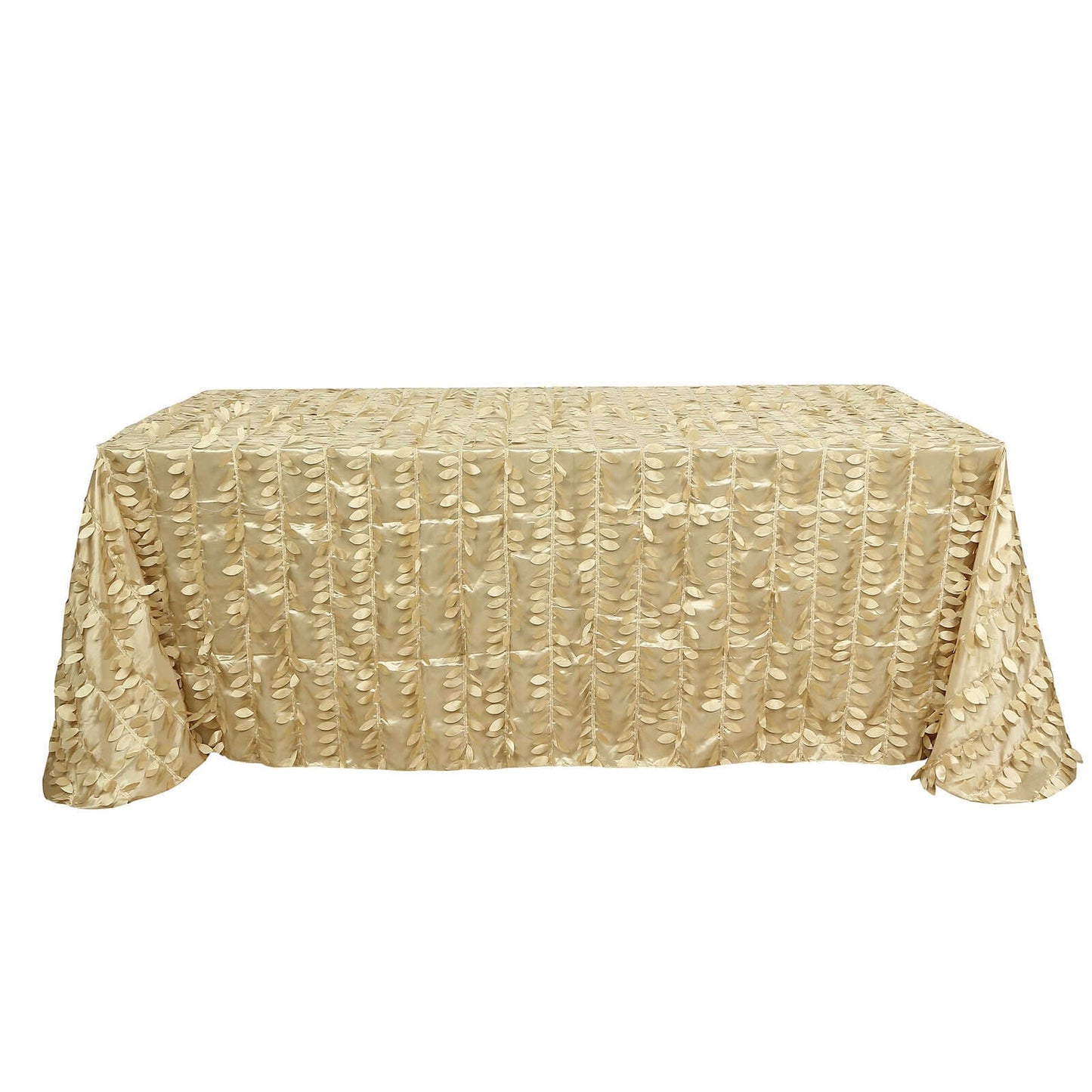 Taffeta 90"x132" Rectangle Tablecloth Champagne | 3D Leaf Petal Design Seamless Table Cover - Bell Racket Store