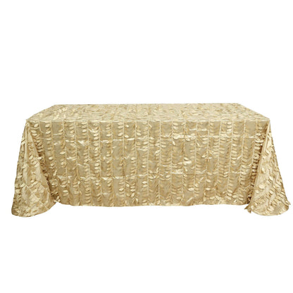Taffeta 90"x132" Rectangle Tablecloth Champagne | 3D Leaf Petal Design Seamless Table Cover - Bell Racket Store