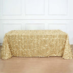 Taffeta 90"x132" Rectangle Tablecloth Champagne | 3D Leaf Petal Design Seamless Table Cover - Bell Racket Store