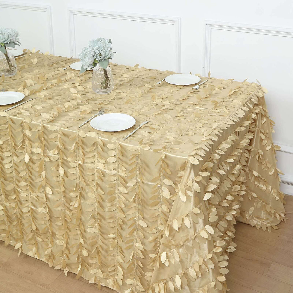 Taffeta 90"x132" Rectangle Tablecloth Champagne | 3D Leaf Petal Design Seamless Table Cover - Bell Racket Store