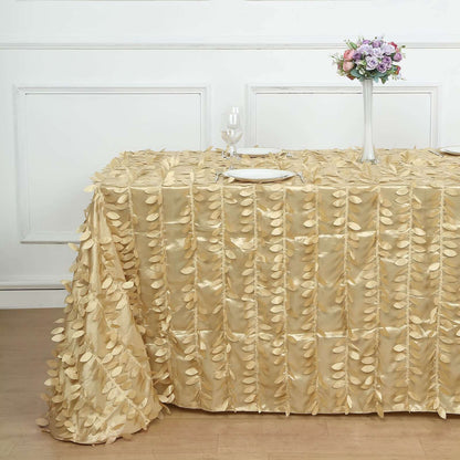 Taffeta 90"x132" Rectangle Tablecloth Champagne | 3D Leaf Petal Design Seamless Table Cover - Bell Racket Store