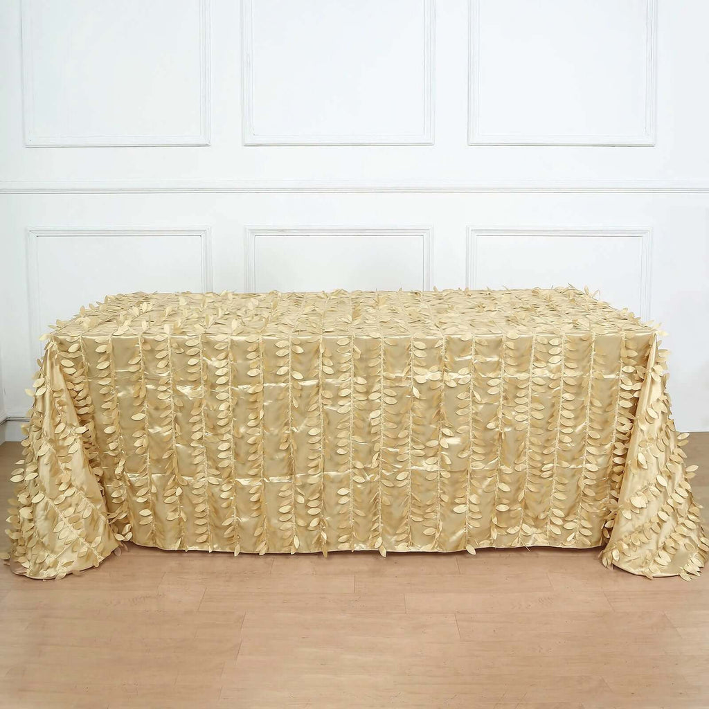 Taffeta 90"x132" Rectangle Tablecloth Champagne | 3D Leaf Petal Design Seamless Table Cover - Bell Racket Store