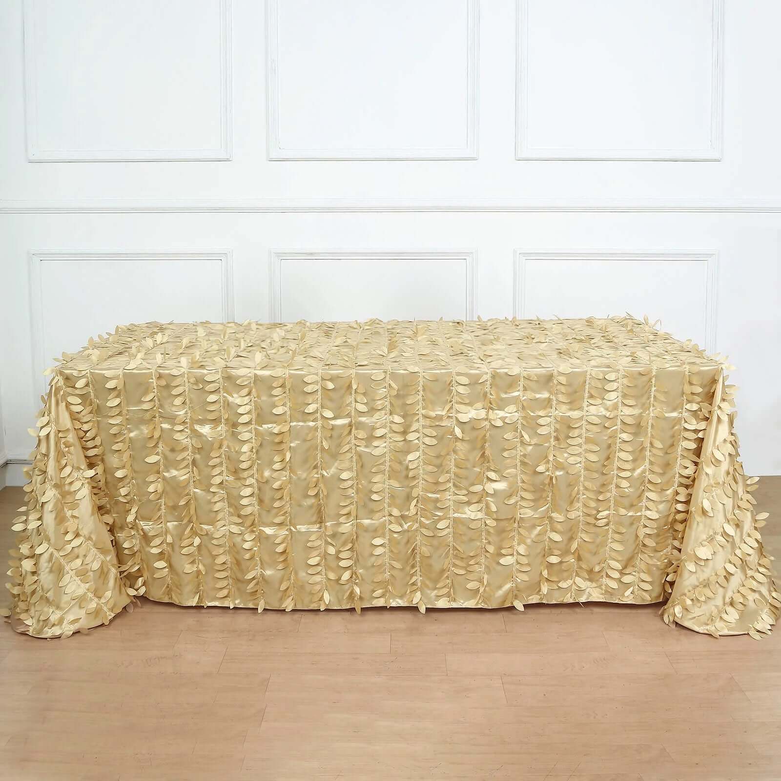 Taffeta 90"x132" Rectangle Tablecloth Champagne | 3D Leaf Petal Design Seamless Table Cover - Bell Racket Store