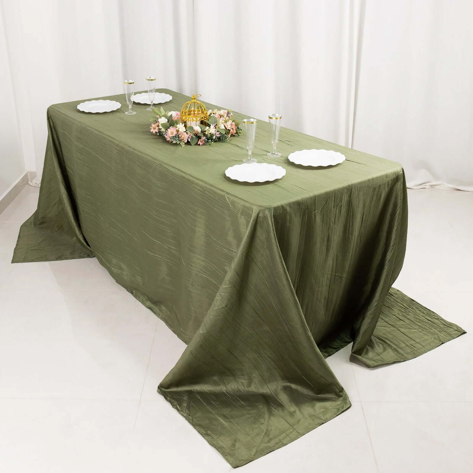 Taffeta 90"x132" Rectangle Tablecloth Dusty Sage Green - Seamless Accordion Crinkle Table Cover - Bell Racket Store