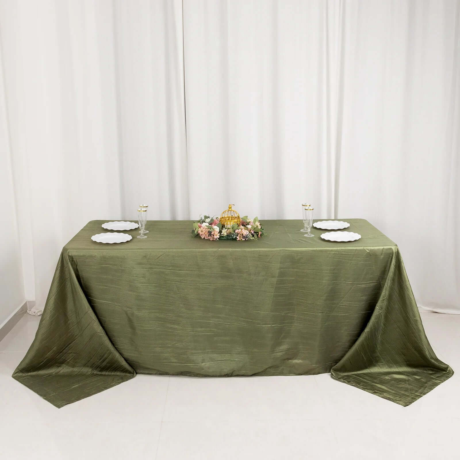 Taffeta 90"x132" Rectangle Tablecloth Dusty Sage Green - Seamless Accordion Crinkle Table Cover - Bell Racket Store