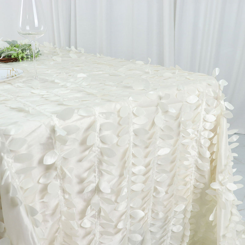 Taffeta 90"x132" Rectangle Tablecloth Ivory | 3D Leaf Petal Design Seamless Table Cover - Bell Racket Store