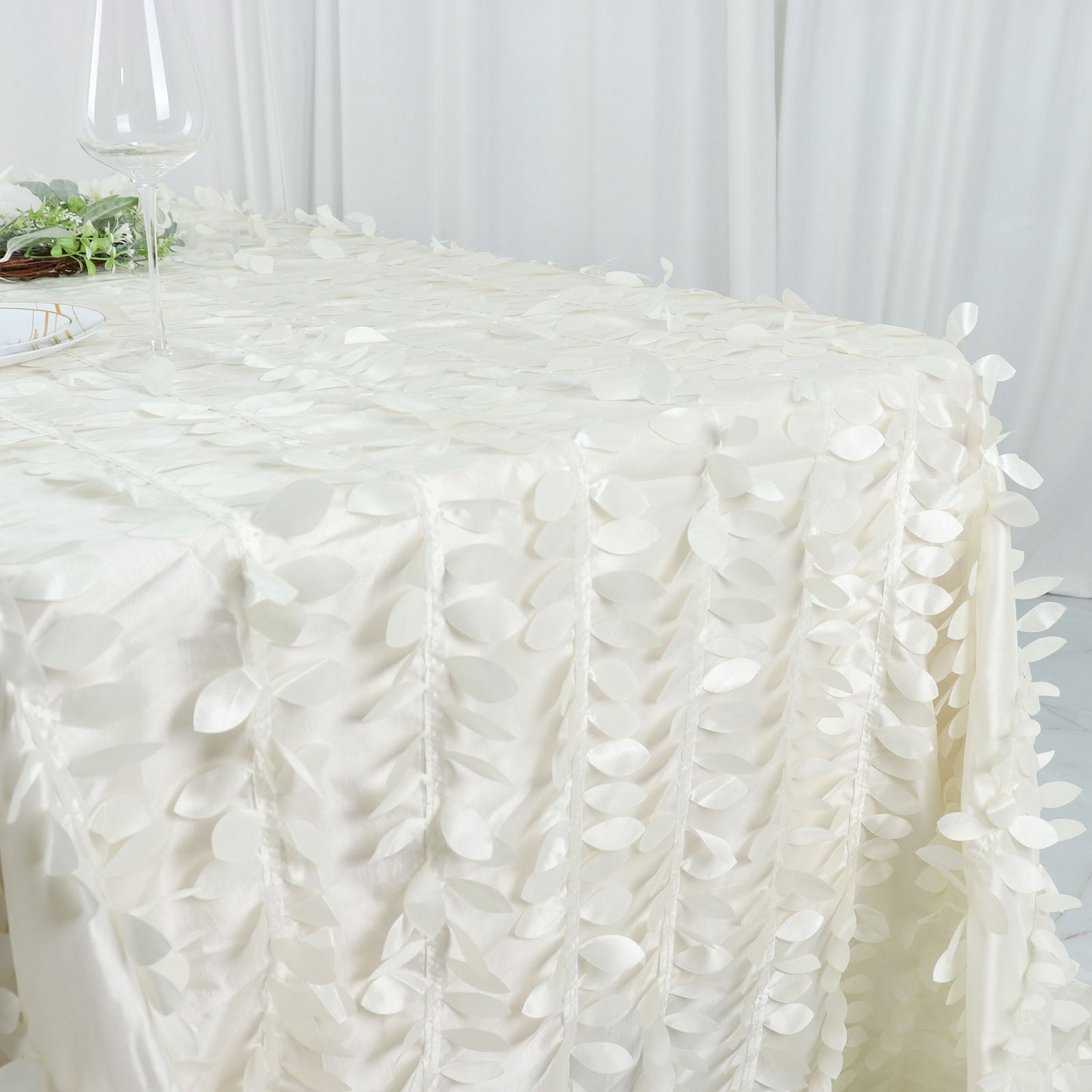 Taffeta 90"x132" Rectangle Tablecloth Ivory | 3D Leaf Petal Design Seamless Table Cover - Bell Racket Store