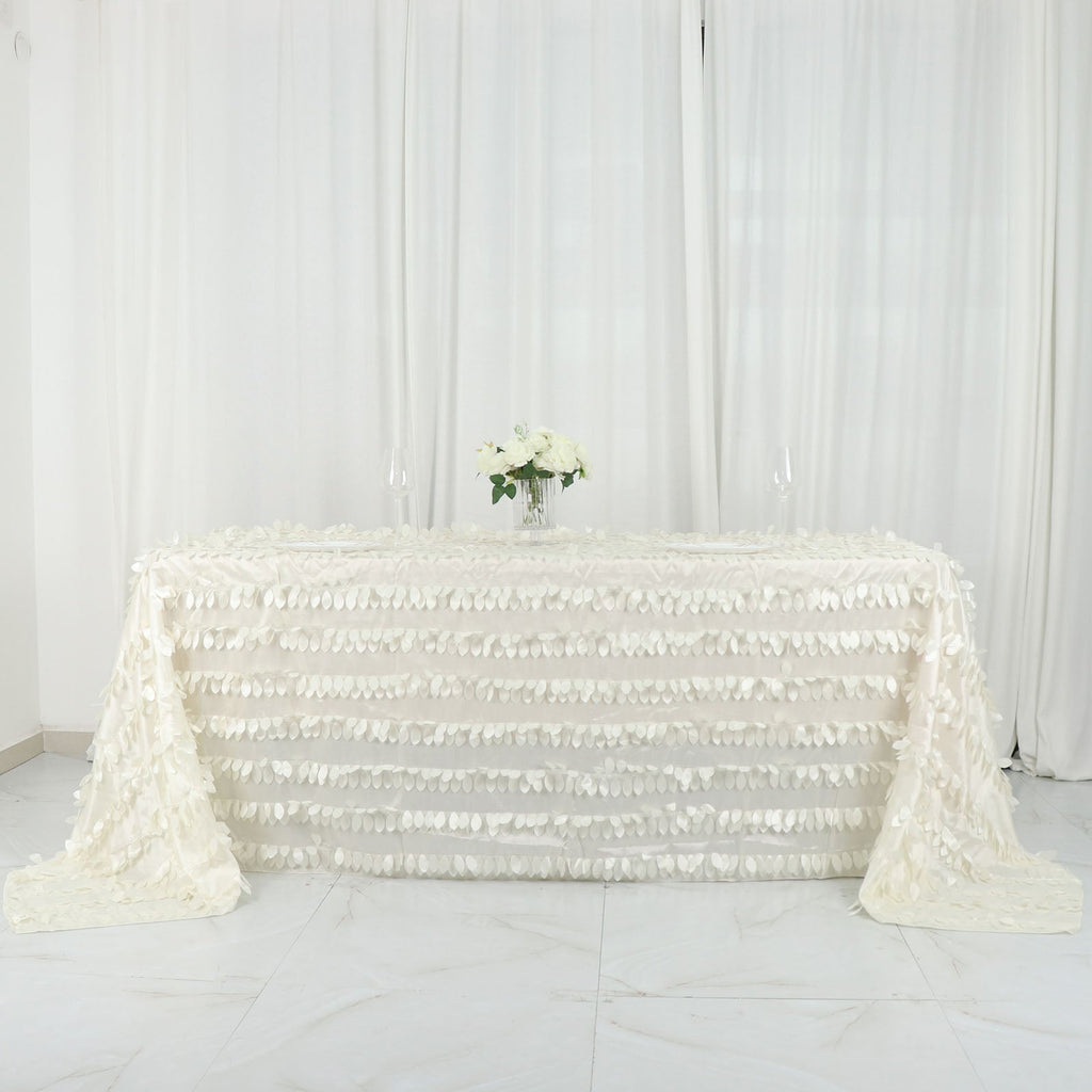 Taffeta 90"x132" Rectangle Tablecloth Ivory | 3D Leaf Petal Design Seamless Table Cover - Bell Racket Store