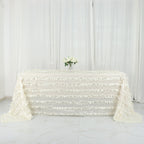 Taffeta 90"x132" Rectangle Tablecloth Ivory | 3D Leaf Petal Design Seamless Table Cover - Bell Racket Store
