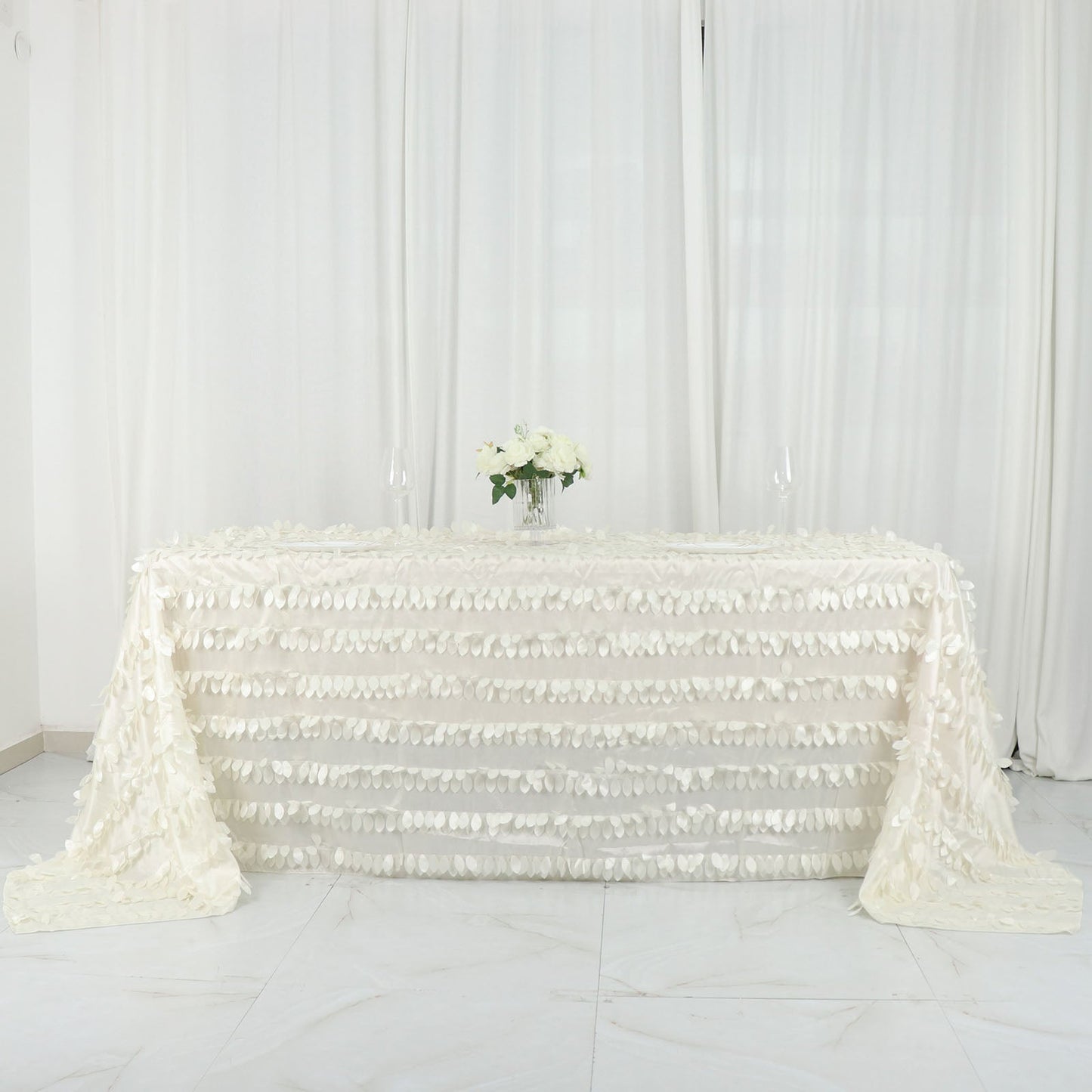 Taffeta 90"x132" Rectangle Tablecloth Ivory | 3D Leaf Petal Design Seamless Table Cover - Bell Racket Store