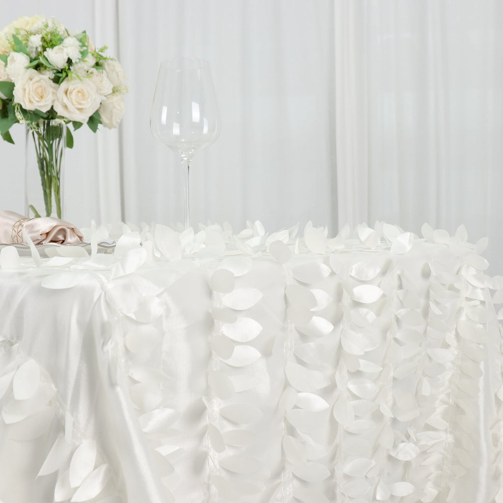 Taffeta 90"x132" Rectangle Tablecloth Ivory | 3D Leaf Petal Design Seamless Table Cover - Bell Racket Store
