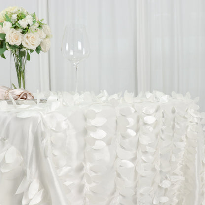 Taffeta 90"x132" Rectangle Tablecloth Ivory | 3D Leaf Petal Design Seamless Table Cover - Bell Racket Store