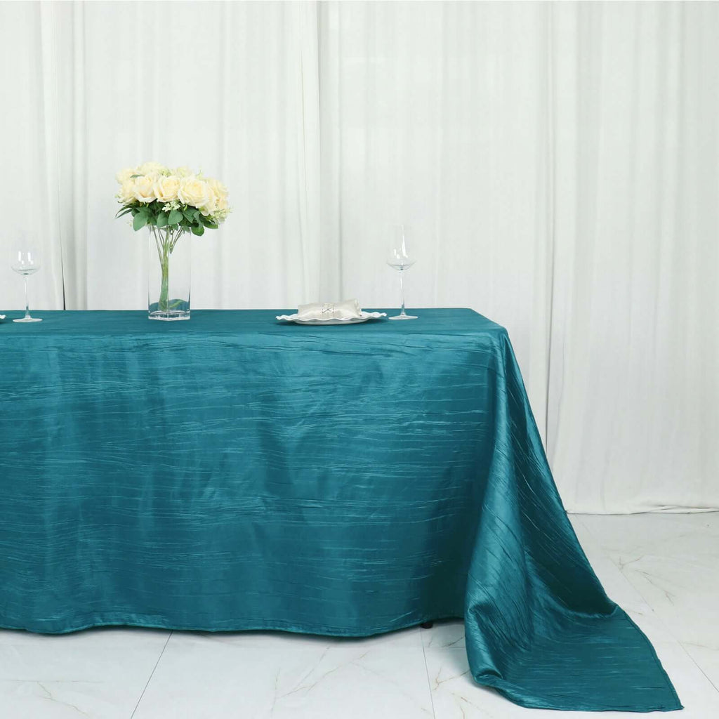 Taffeta 90"x132" Rectangle Tablecloth Teal - Seamless Accordion Crinkle Table Cover - Bell Racket Store