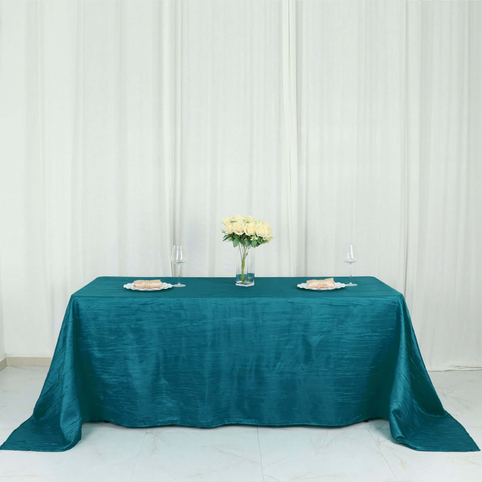 Taffeta 90"x132" Rectangle Tablecloth Teal - Seamless Accordion Crinkle Table Cover - Bell Racket Store