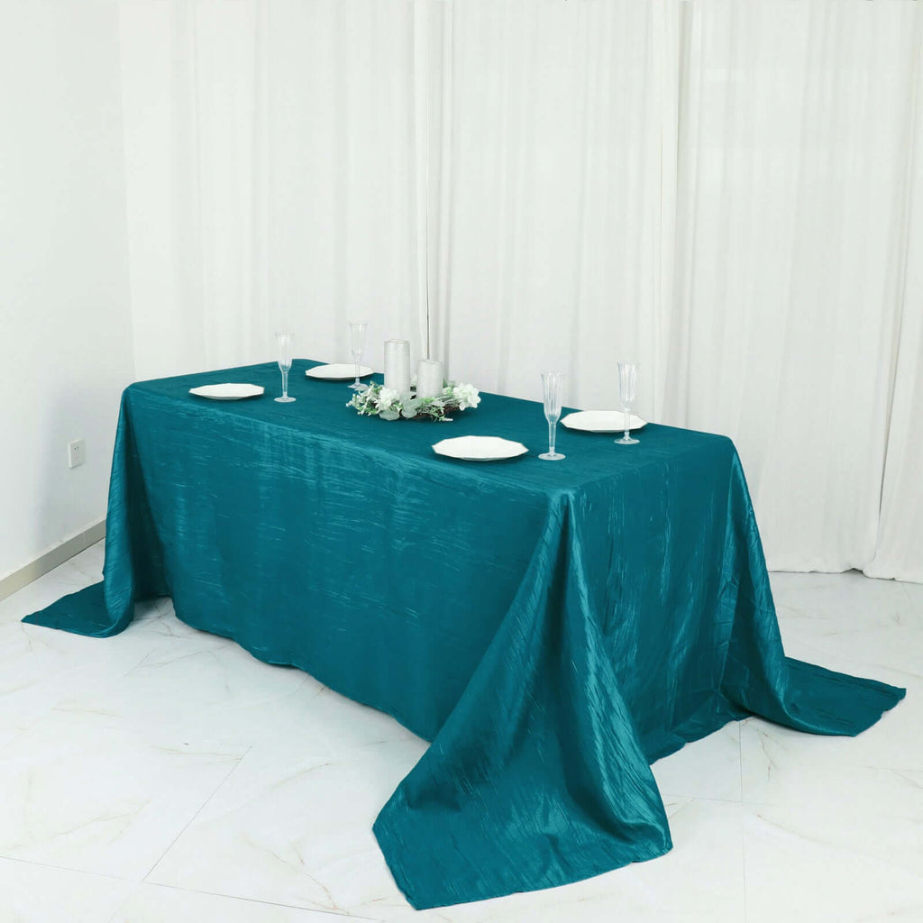 Taffeta 90"x132" Rectangle Tablecloth Teal - Seamless Accordion Crinkle Table Cover - Bell Racket Store