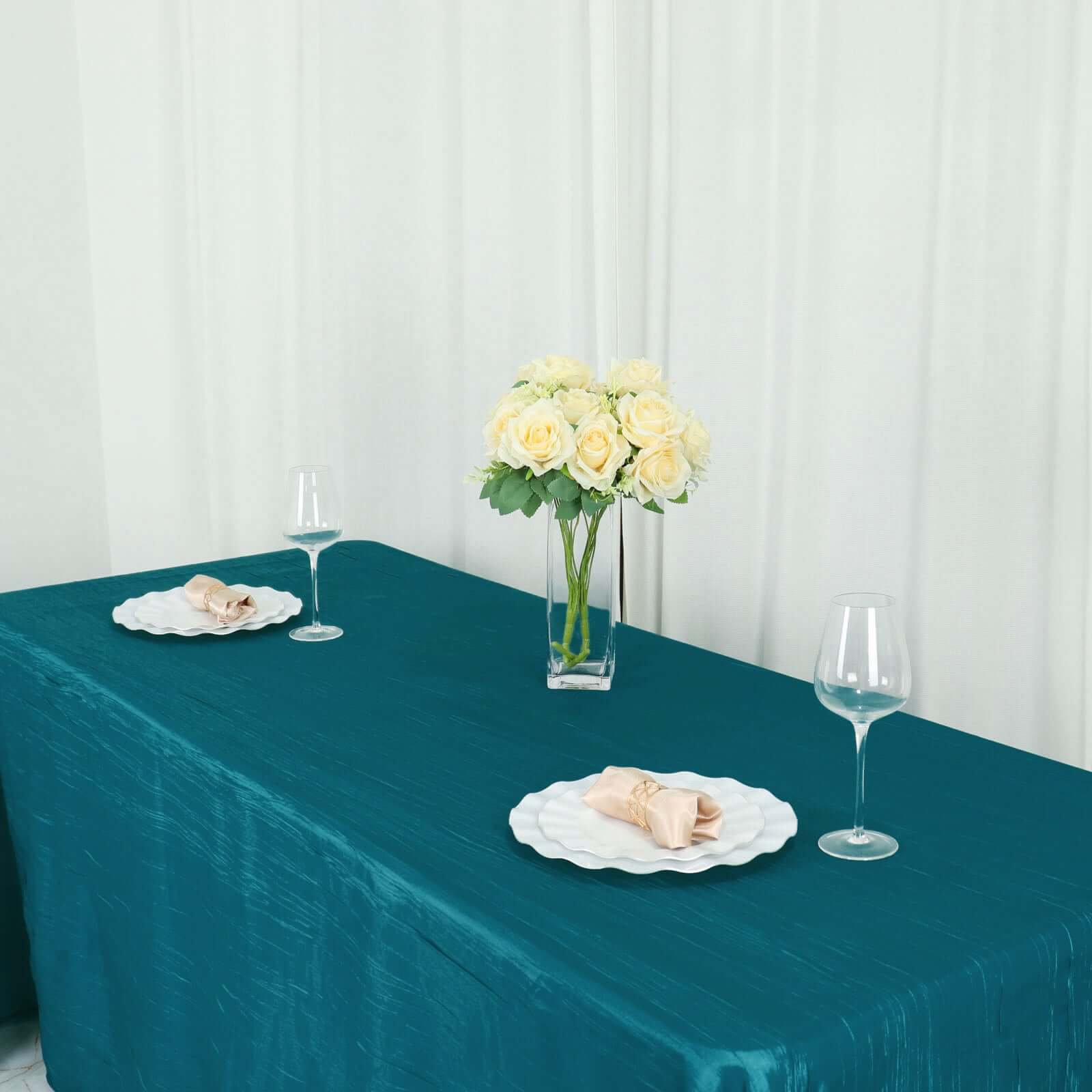 Taffeta 90"x132" Rectangle Tablecloth Teal - Seamless Accordion Crinkle Table Cover - Bell Racket Store