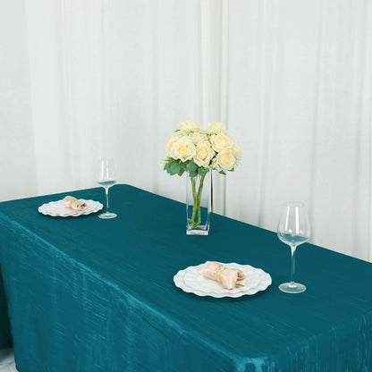 Taffeta 90"x132" Rectangle Tablecloth Teal - Seamless Accordion Crinkle Table Cover - Bell Racket Store