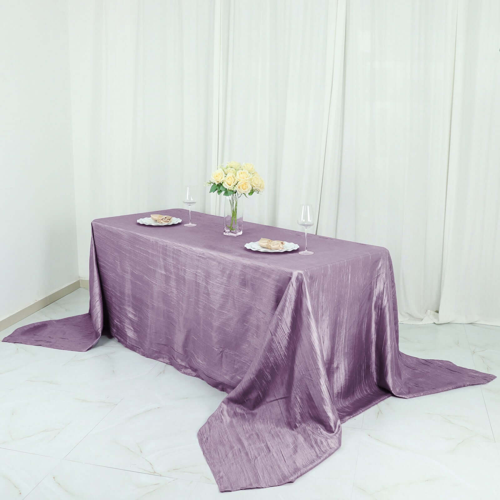 Taffeta 90"x132" Rectangle Tablecloth Violet Amethyst - Seamless Accordion Crinkle Table Cover - Bell Racket Store