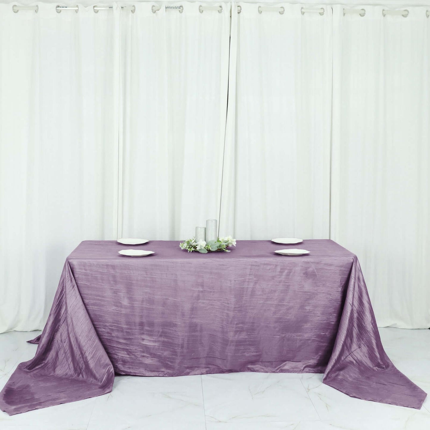 Taffeta 90"x132" Rectangle Tablecloth Violet Amethyst - Seamless Accordion Crinkle Table Cover - Bell Racket Store