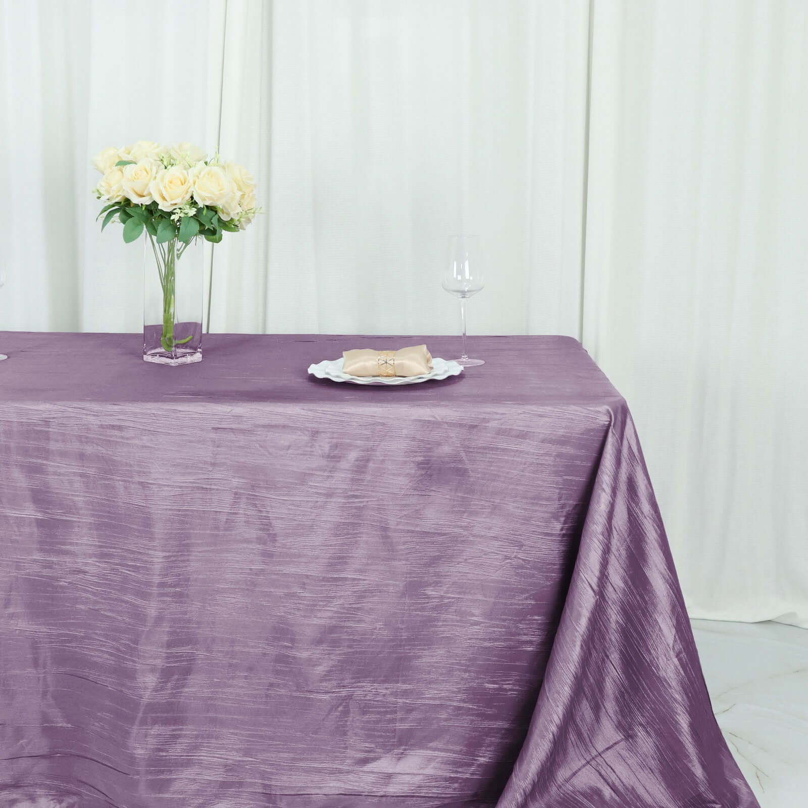 Taffeta 90"x132" Rectangle Tablecloth Violet Amethyst - Seamless Accordion Crinkle Table Cover - Bell Racket Store