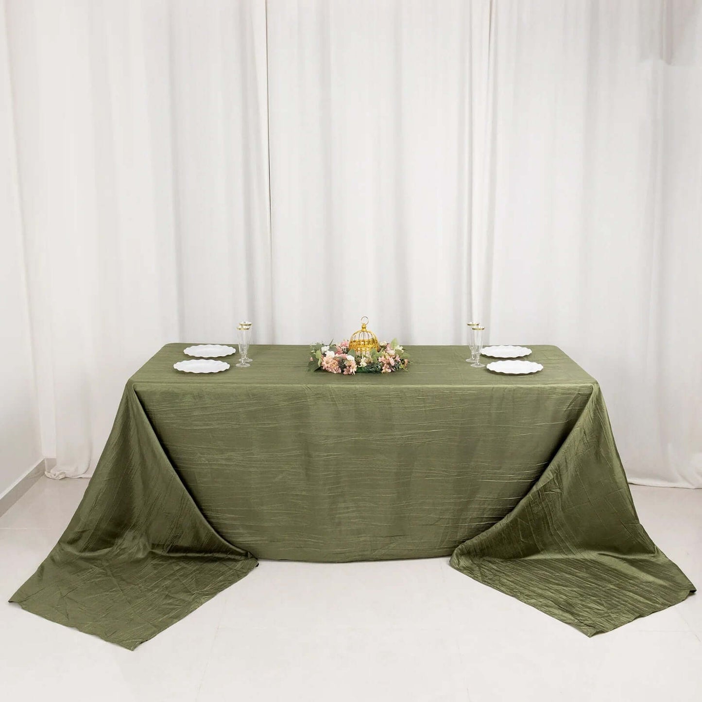 Taffeta 90"x156" Rectangle Tablecloth Dusty Sage Green - Accordion Crinkle Seamless Table Cover - Bell Racket Store