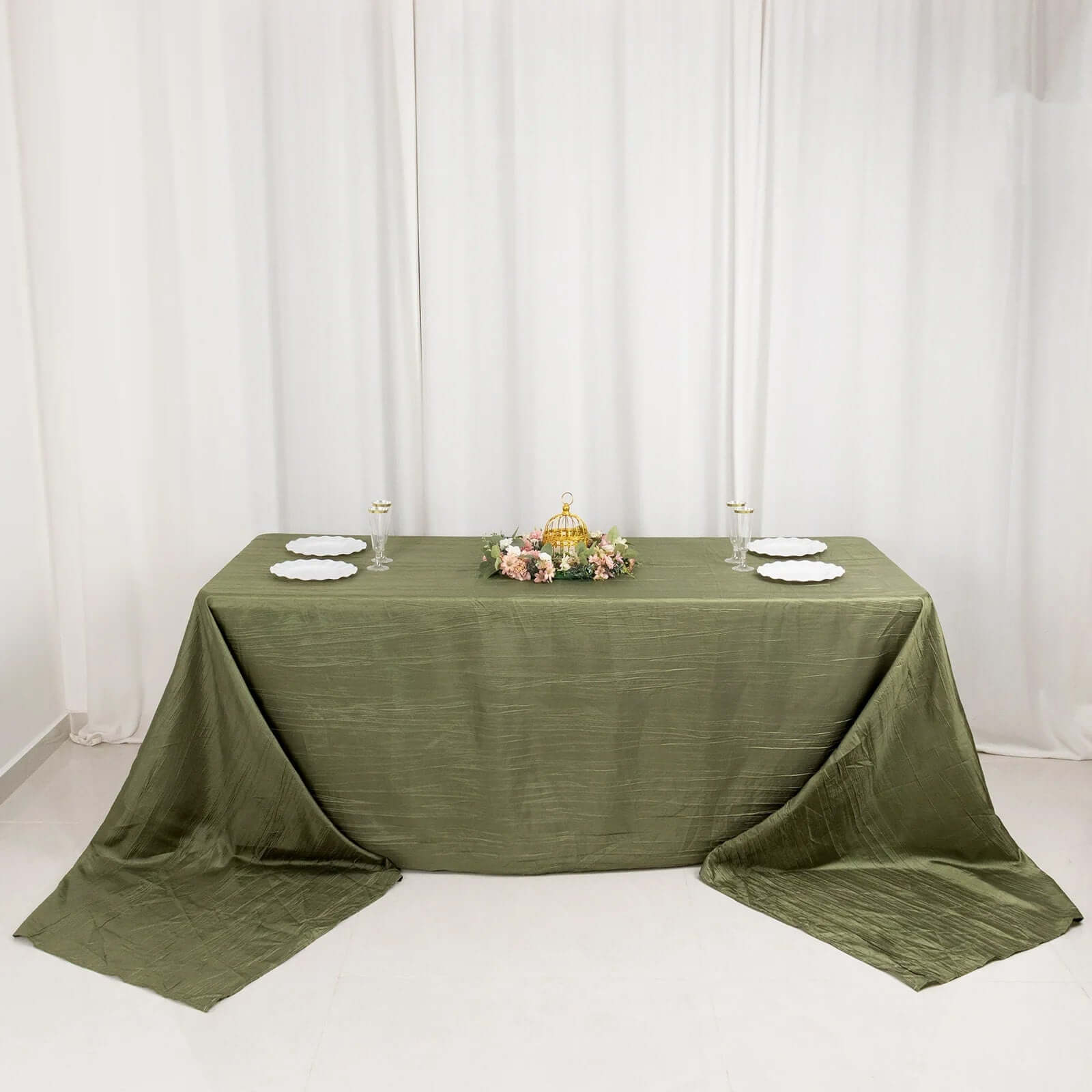 Taffeta 90"x156" Rectangle Tablecloth Dusty Sage Green - Accordion Crinkle Seamless Table Cover - Bell Racket Store