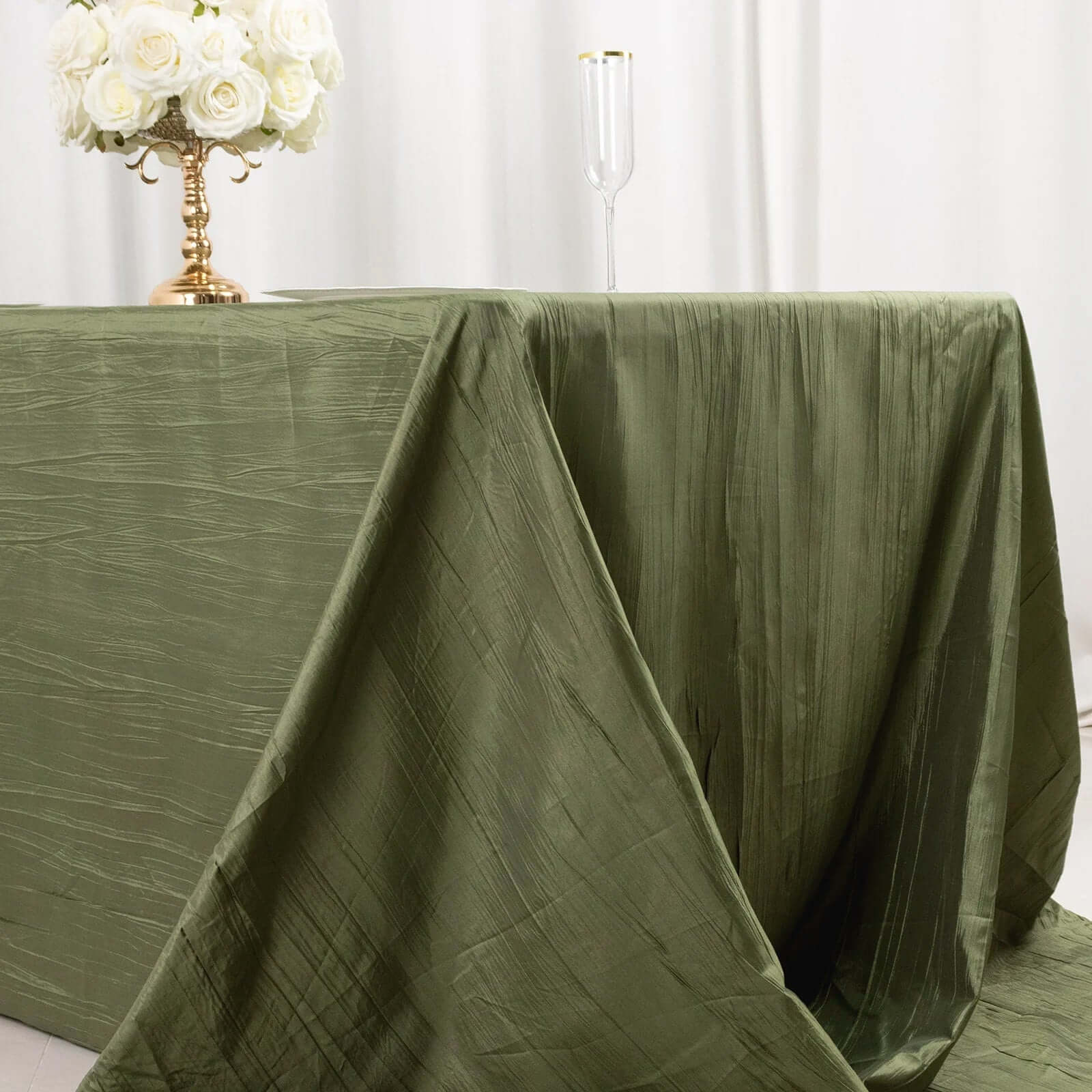 Taffeta 90"x156" Rectangle Tablecloth Dusty Sage Green - Accordion Crinkle Seamless Table Cover - Bell Racket Store