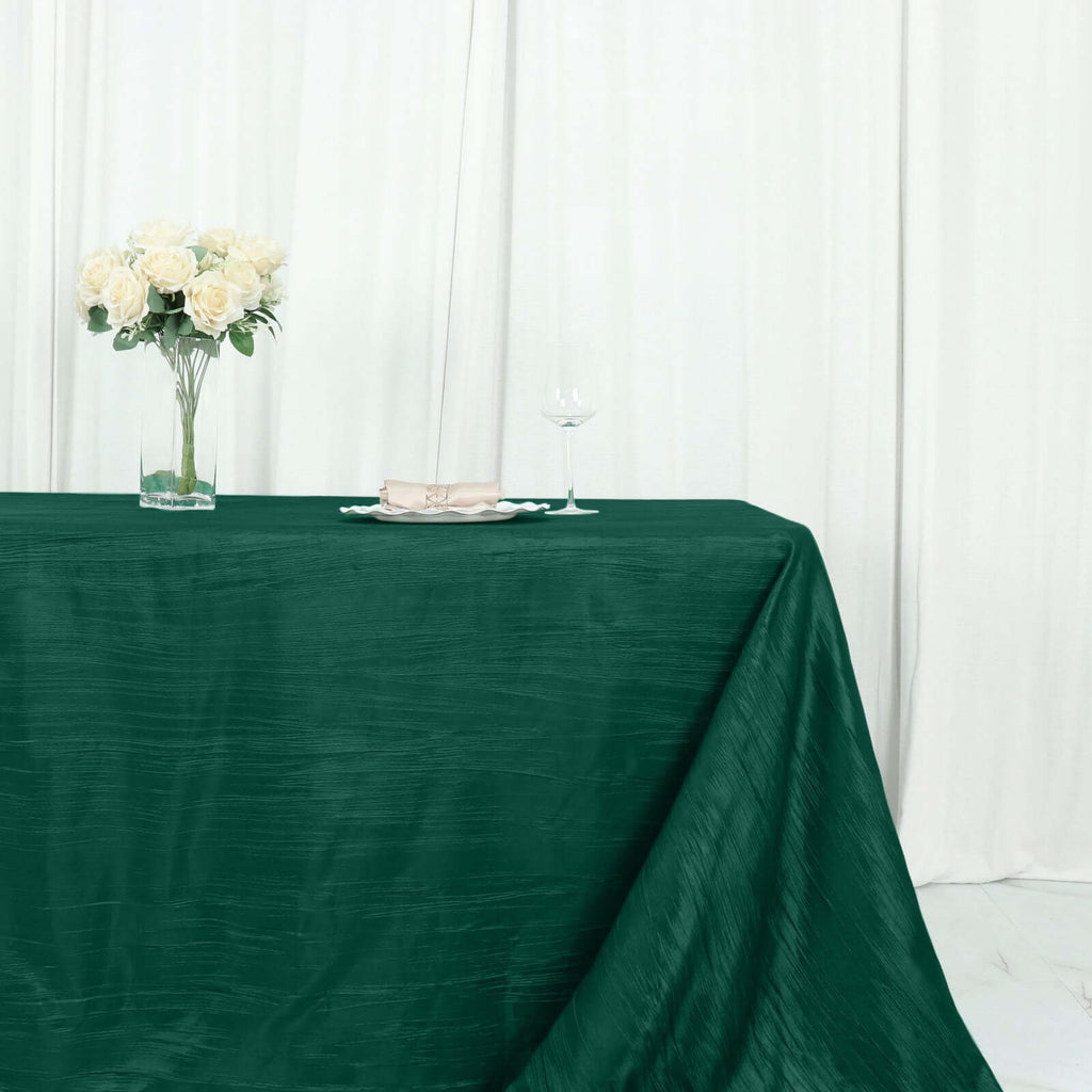 Taffeta 90"x156" Rectangle Tablecloth Hunter Emerald Green - Accordion Crinkle Seamless Table Cover - Bell Racket Store