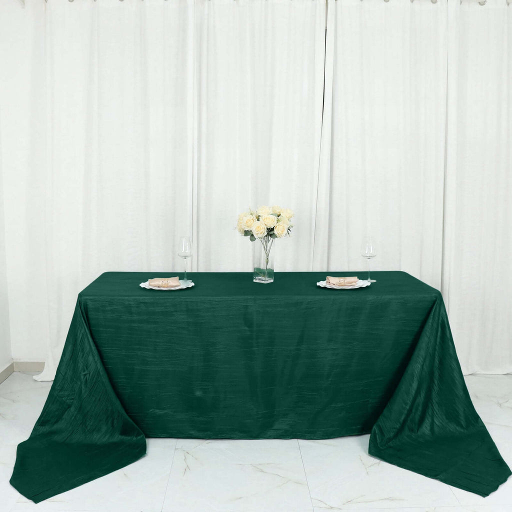 Taffeta 90"x156" Rectangle Tablecloth Hunter Emerald Green - Accordion Crinkle Seamless Table Cover - Bell Racket Store