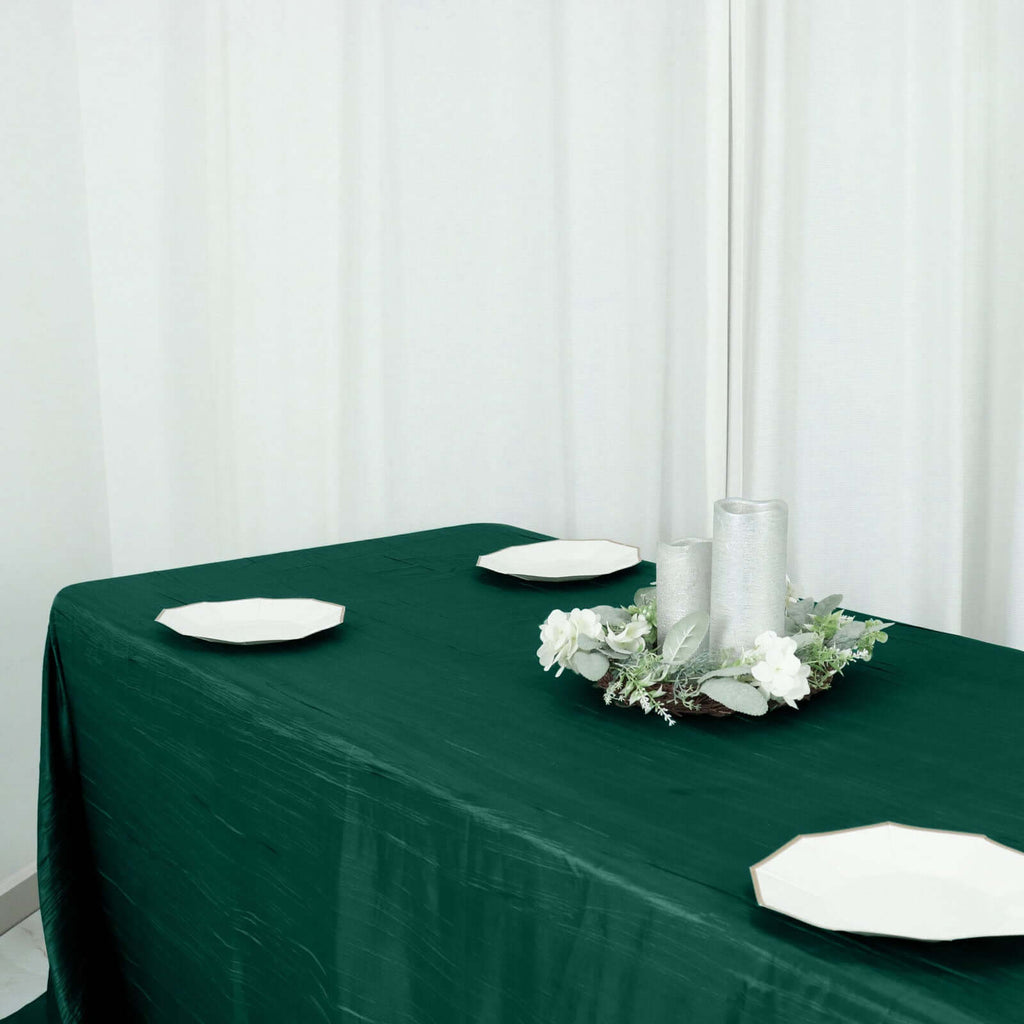 Taffeta 90"x156" Rectangle Tablecloth Hunter Emerald Green - Accordion Crinkle Seamless Table Cover - Bell Racket Store