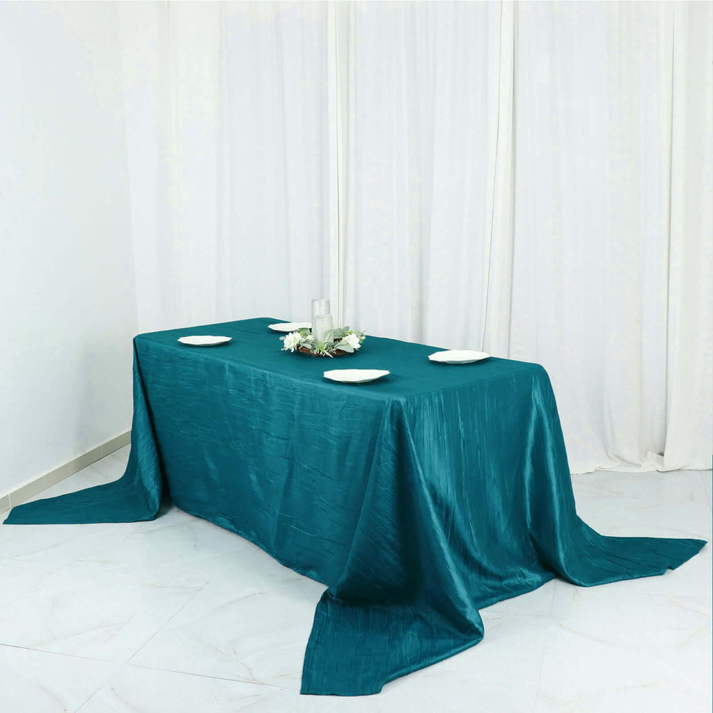 Taffeta 90"x156" Rectangle Tablecloth Teal - Accordion Crinkle Seamless Table Cover - Bell Racket Store
