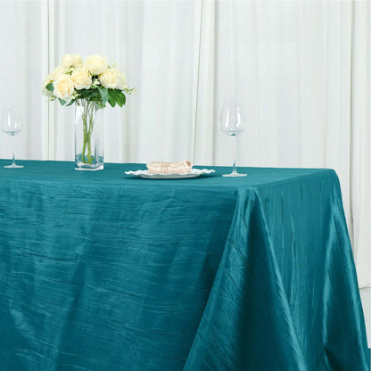 Taffeta 90"x156" Rectangle Tablecloth Teal - Accordion Crinkle Seamless Table Cover - Bell Racket Store